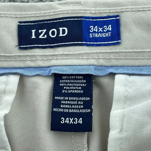 Izod Mens Straight Fit Khaki Pants 34x34 Cotton/Polyester Blend 4391 - Picture 3 of 9